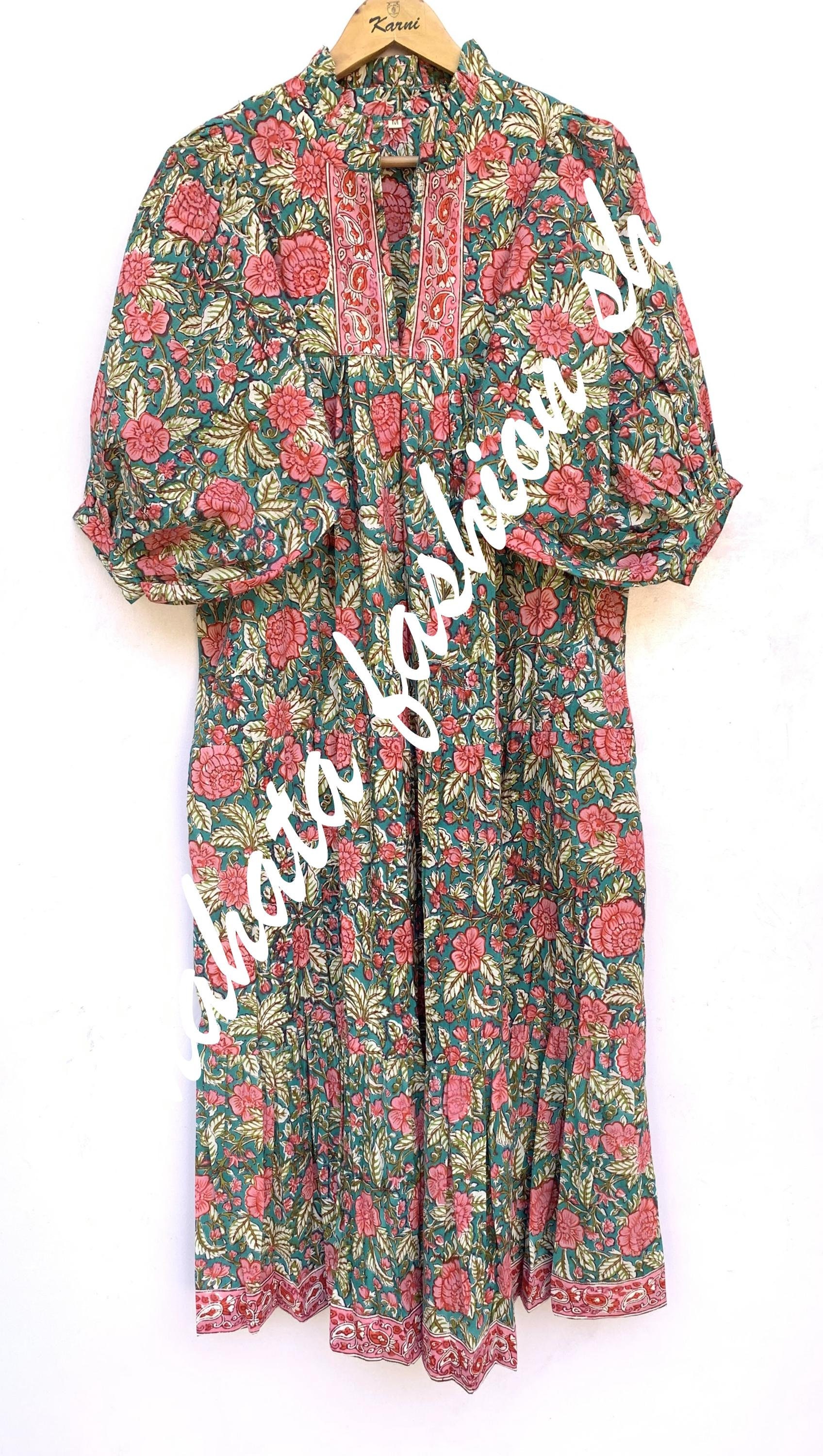 Indian Green-pink Floral Block Printed Women's Maxi Dress - Frill Collar With Belt Cotton Long Dress - Etsy Indian Green-pink Floral Block Printed Women's Maxi Dress - Frill Collar With Belt Cotton Long Dress - Etsy