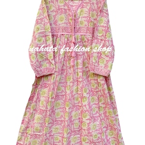 Blossom pink and green floral print boho maxi dress - cotton long dress - boho maxi dress