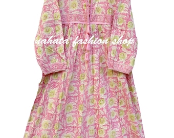 Blossom pink and green floral print boho maxi dress - cotton long dress - boho maxi dress