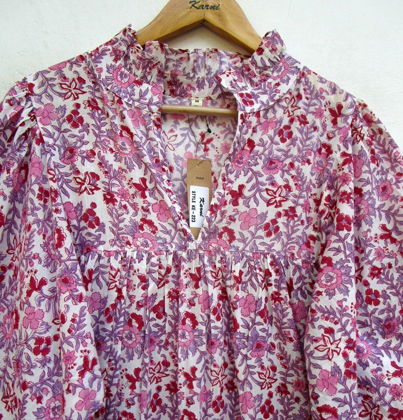 mix color floral printed cotton long maxi dress v neckline cotton maxi dress 3/4th sleeve with button maxi dress image 2