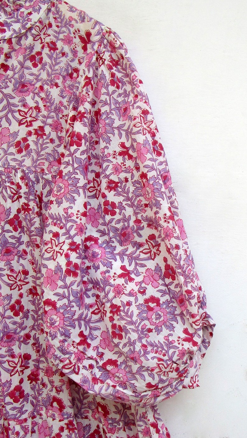 mix color floral printed cotton long maxi dress v neckline cotton maxi dress 3/4th sleeve with button maxi dress image 3