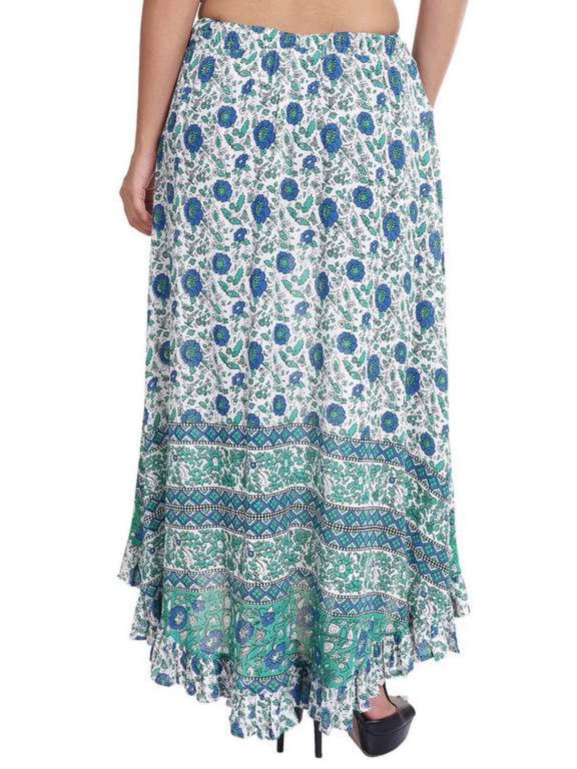 Cotton green blue floral printed women's long skirt | Etsy