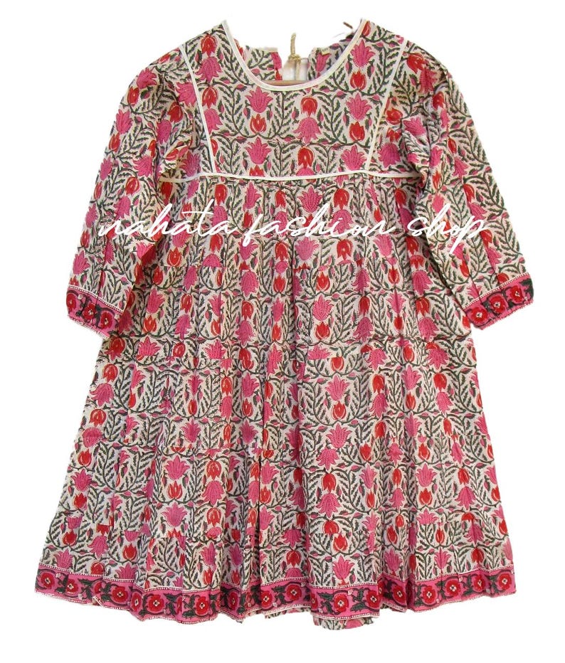 Vestido maxi estampado de verano para niñas - cuello redondo con borla en la espalda - vestido corto para niñas - vestido maxi boho de manga larga para niñas imagen 1