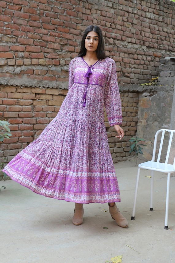 Bohemian Purple Elegant Flower Bunches Printed Long Maxi Dress - V Neckline with Tassel Summer Look Dress - Long Sleeve Boho Maxi Bohemian Purple Elegant Flower Bunches Printed Long Maxi Dress - V Neckline  With Tassel Summer Look Dress - Long Sleeve Boho Maxi - Etsy