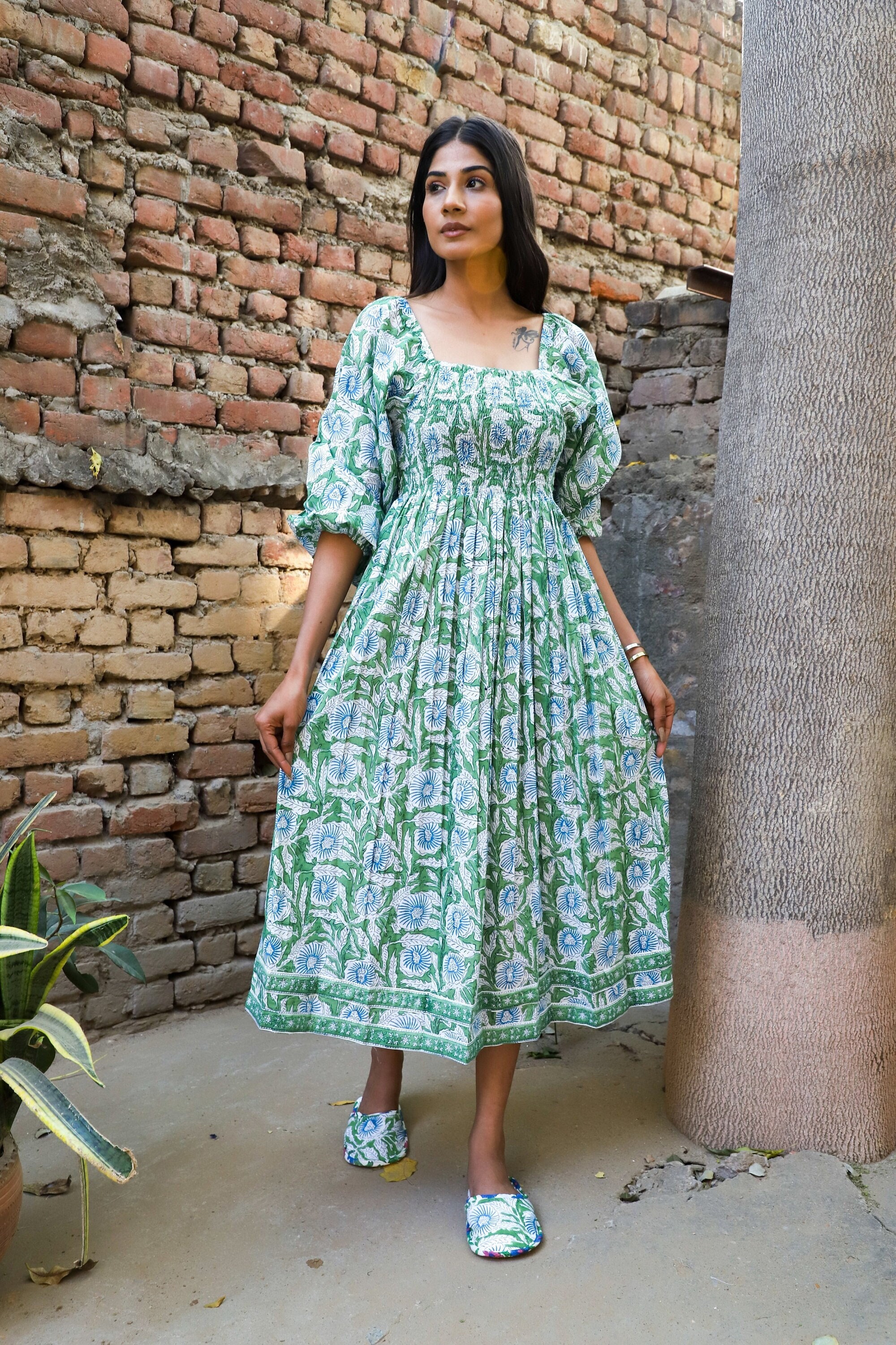 Casual Hippie Look Indian Long Maxi Dress Square Neckline - Etsy Singapore