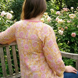 Yellow Pink Floral Cotton Tunic – Hand Block Print Boho Top with Tassels – Indian Loose Fit Blouse – Ethnic Summer tops image 4