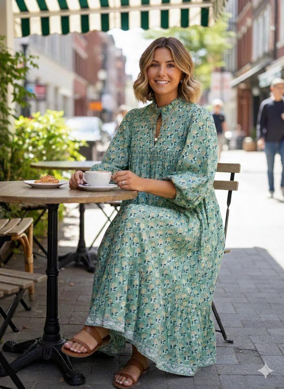 Stylish Green-yellow Flower Pattern Printed Women's Maxi Dress - Frill  Collar With Belt Cotton Long Dress - Etsy