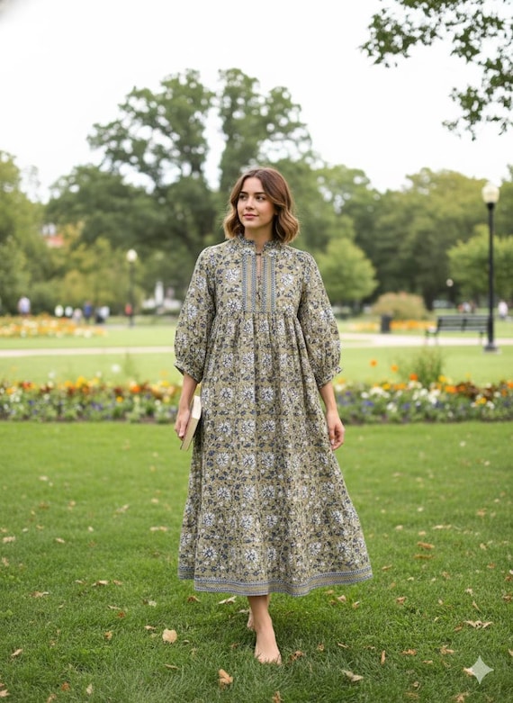 jaipur cotton dress for women White Floral cotton ruffled dress