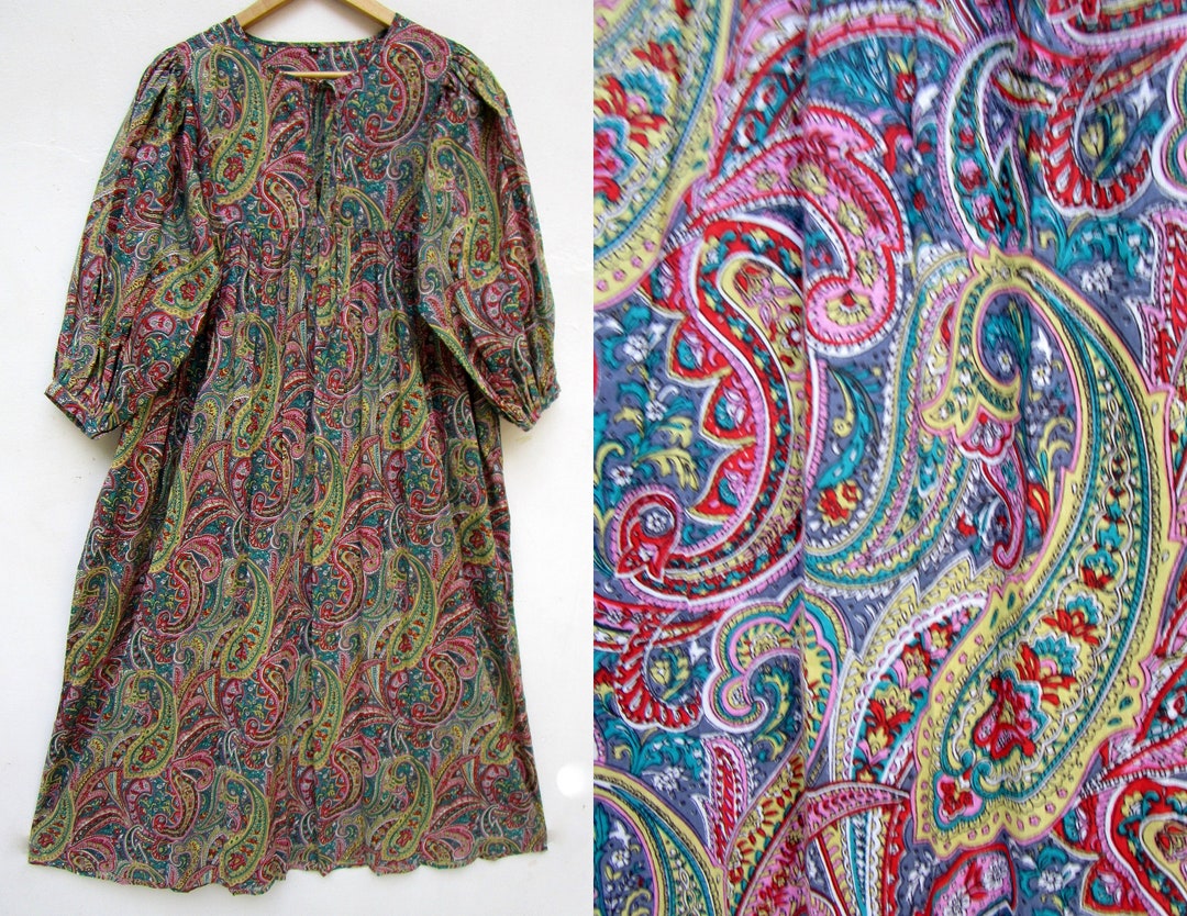 Multi Color Paisley Printed Cotton Long Maxi Dress Dark - Etsy