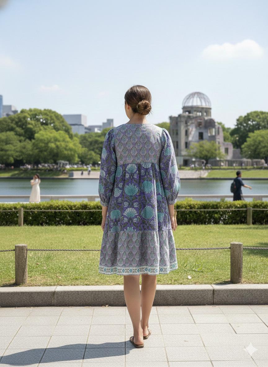 Lavender Purple Floral Hand Block Printed Cotton Mini Dress – Puff