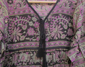 Floral Cotton Maxi Dress – Bohemian Tassel V-Neck, Long Sleeve