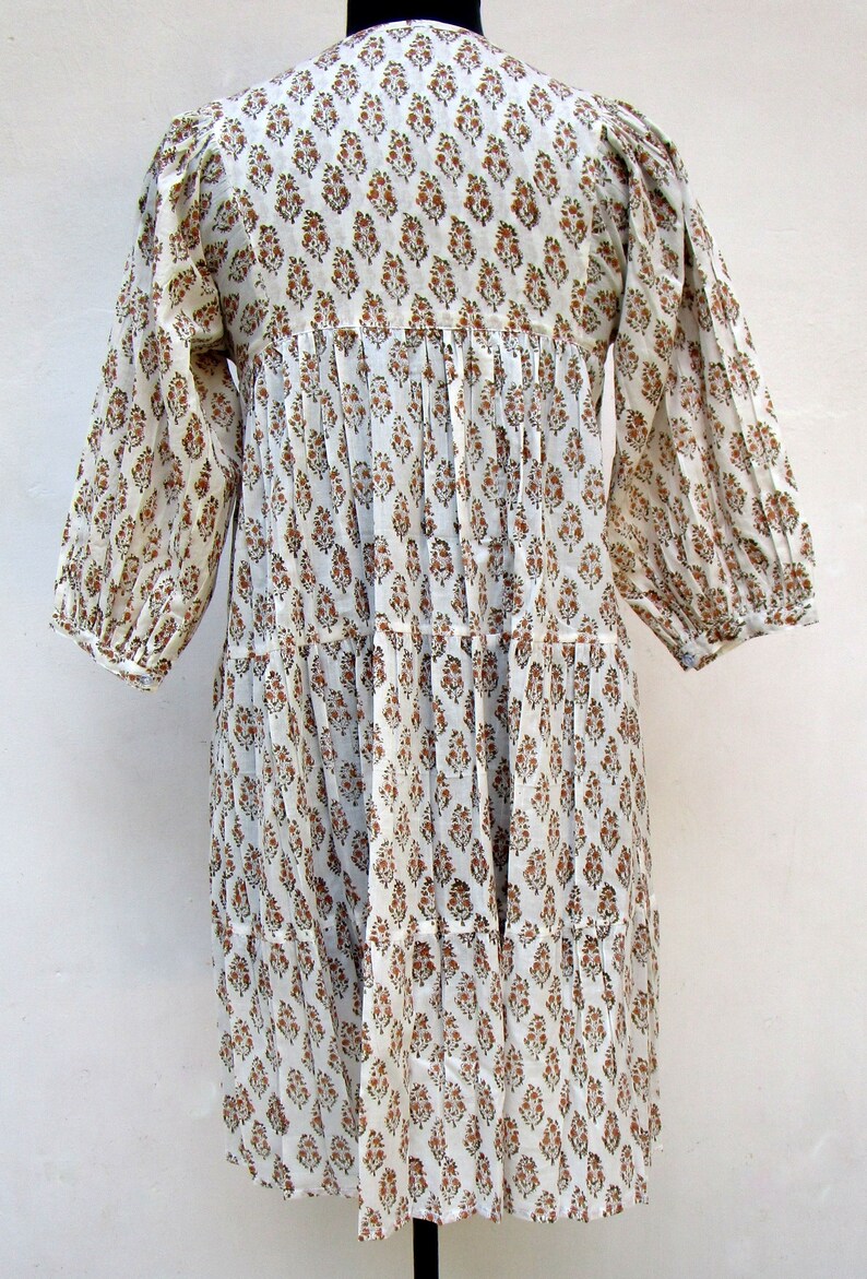 round neckline with ties mini maxi dress 34th sleeve with buttons mini maxi dress vintage off white plant printed mini maxi dress