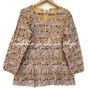 Boho Floral Cotton Peplum Top – Hand Block Print Long Sleeve Tunic – Indian Ethnic Ruffle Blouse – Jaipur Handmade Top