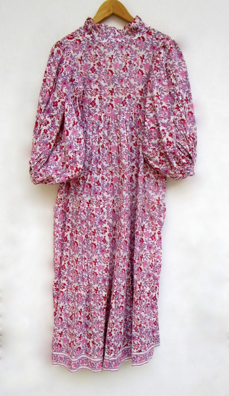 mix color floral printed cotton long maxi dress v neckline cotton maxi dress 3/4th sleeve with button maxi dress image 7