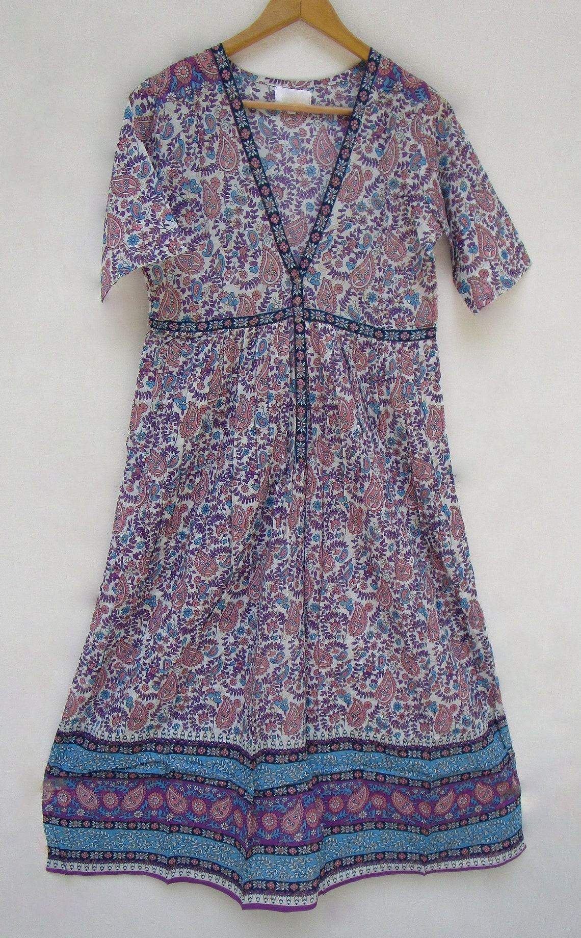 Paisley printed women long summer maxi dress deep v neckline | Etsy