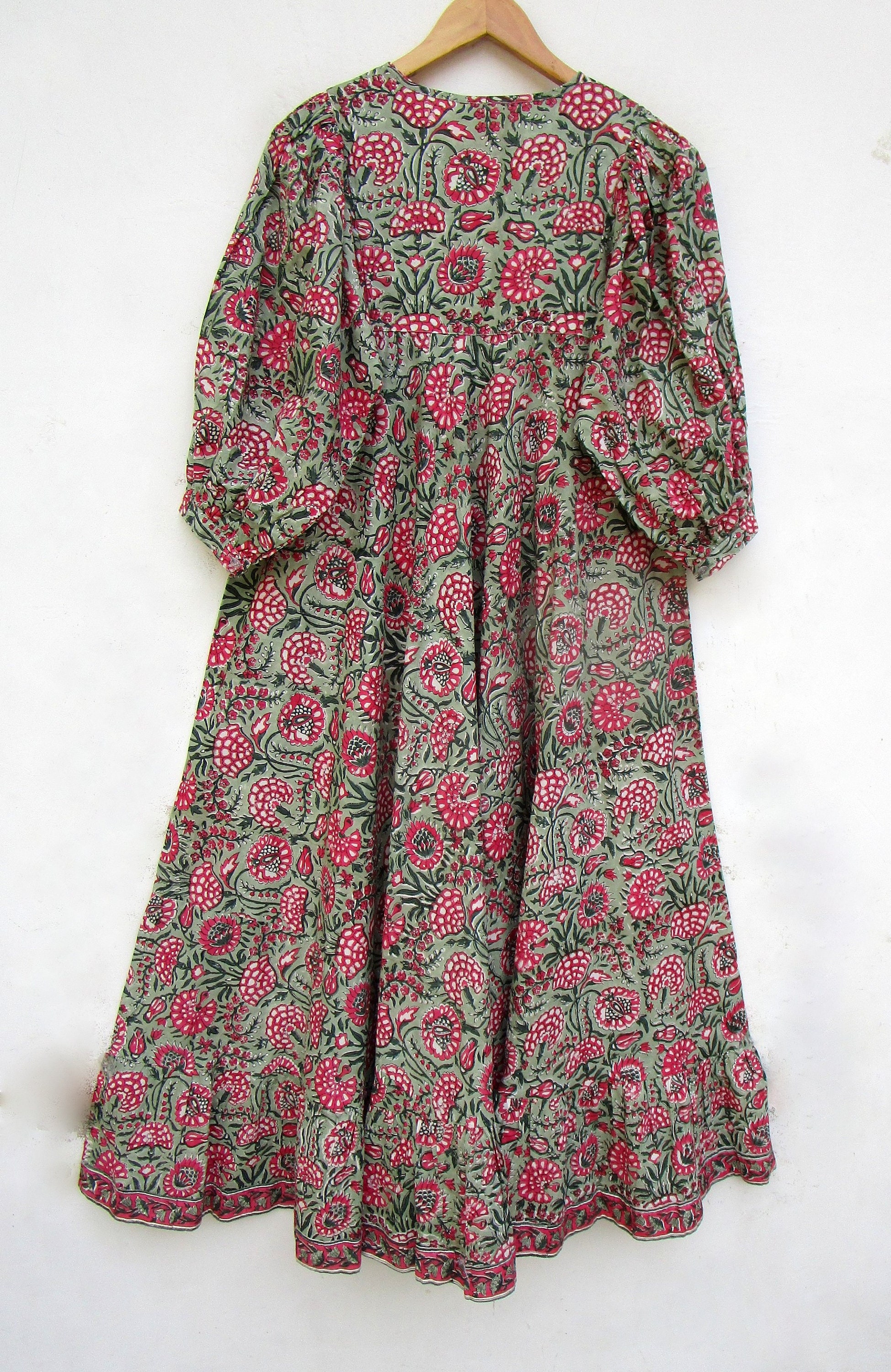 Cotton Women Umbrella Style Maxi Dress - Henley Neckline