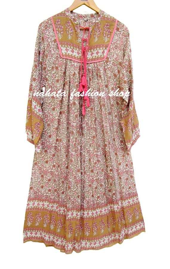 Rayon Screen Printed Floral Long Maxi Dress - Collared Neckline With Tassel  Summer Dress - Long Sleeve Bohemian Maxi - Etsy