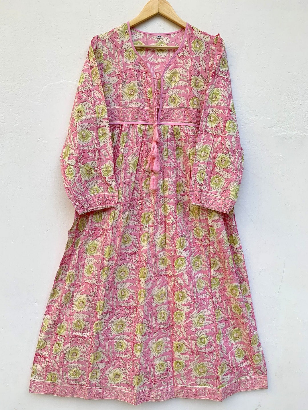 Pink Blooms Boho Floral Print Maxi Robe