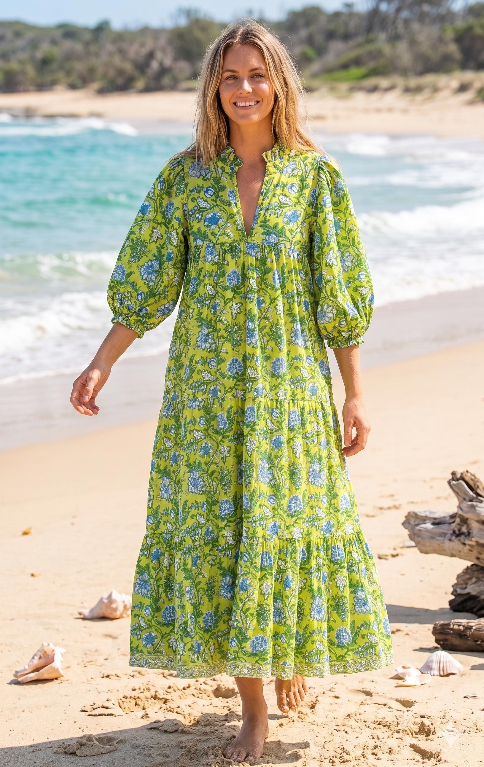 lime green midi dress with sleeves Luuvis Women Blue Corset Prom Dress Chic Mermaid Halter Neck Formal Dress  with Pearls Split Front main image 1