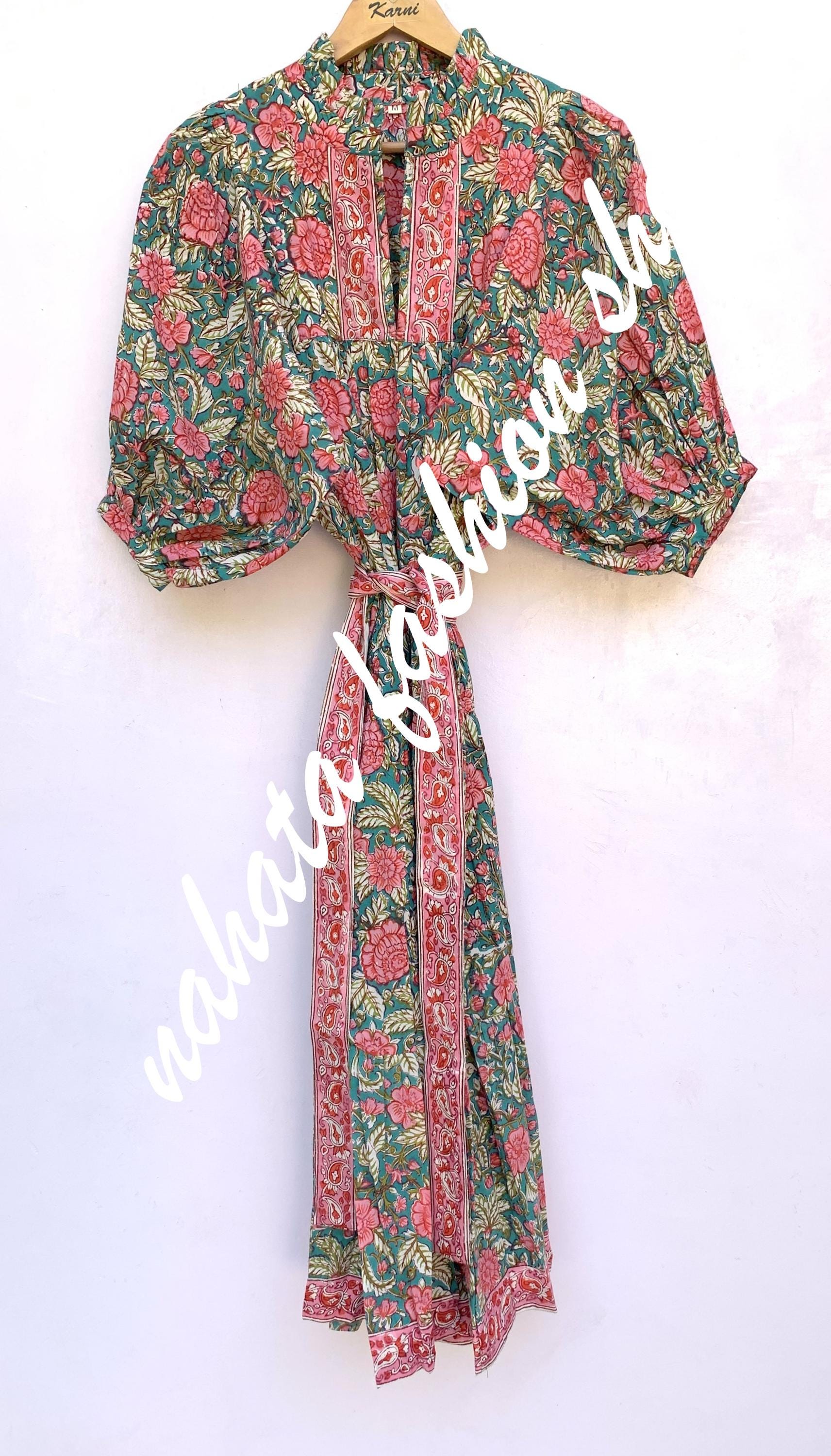 Indian Green-pink Floral Block Printed Women's Maxi Dress - Frill Collar With Belt Cotton Long Dress - Etsy Indian Green-pink Floral Block Printed Women's Maxi Dress - Frill Collar With Belt Cotton Long Dress - Etsy