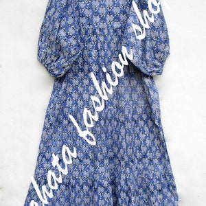 Robe longue d'été longue lotus bleu robe longue décolleté en V robe longue bohème à manches 3/4 image 6