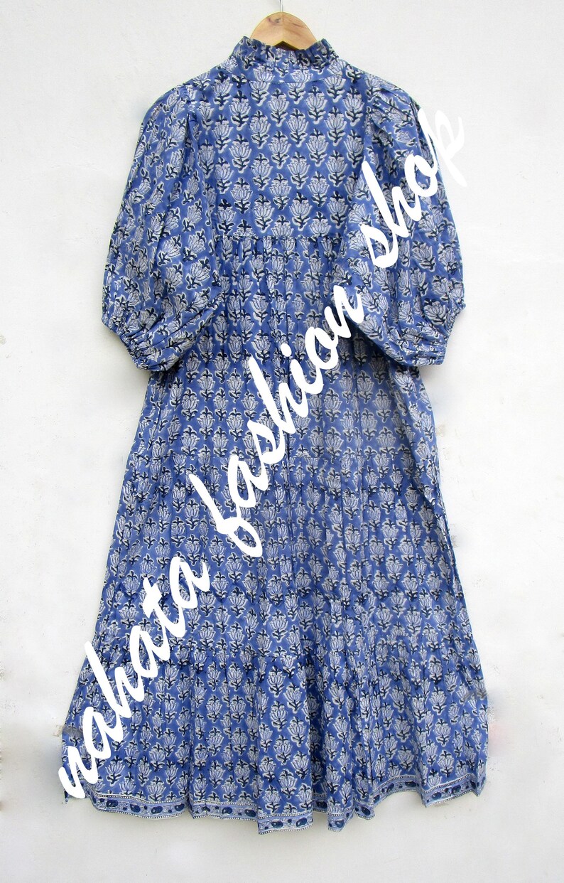 Robe longue d'été longue lotus bleu robe longue décolleté en V robe longue bohème à manches 3/4 image 6