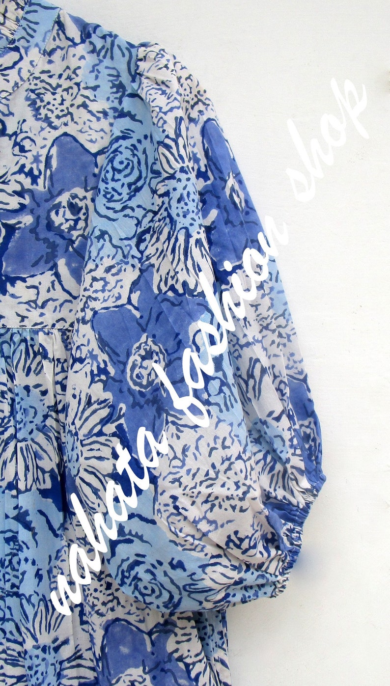 blues flower printed long maxi dress v neckline maxi dress 3/4th sleeve summer maxi dress image 3