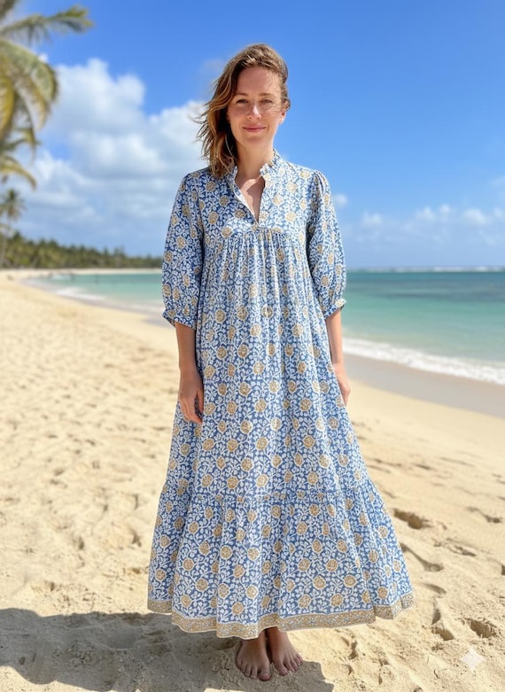 boho midi dresses with sleeves Floral Prism Midi Dress Teal/Rust / S