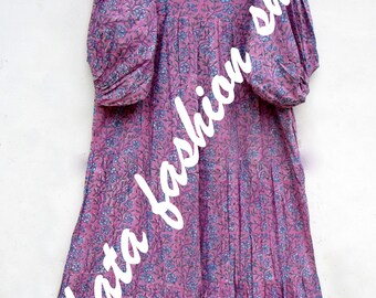 Purple Blue Twig Printed Block Maxi Dress V Neckline Maxi Dress