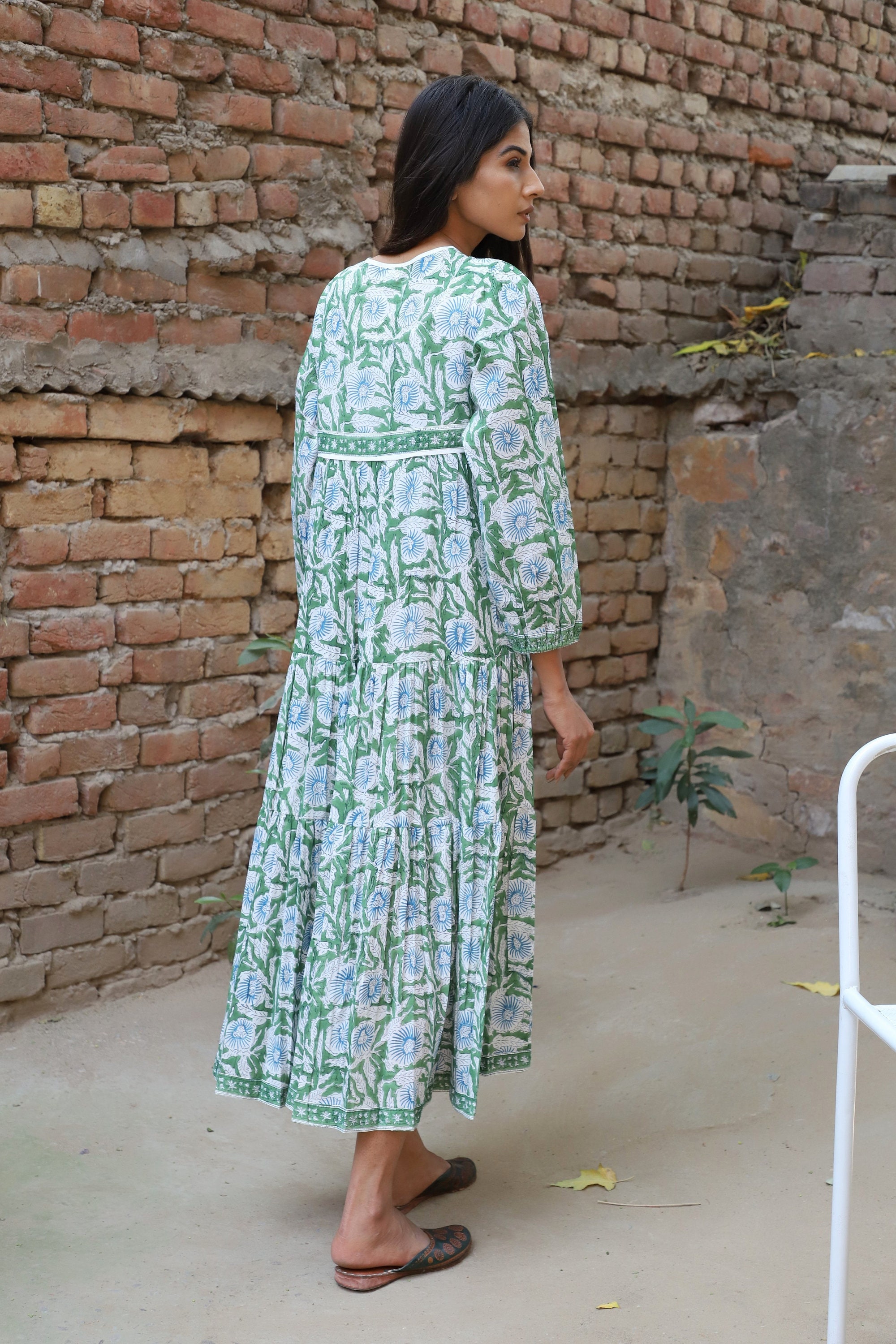 Green Blue Floral Printed Summer Wear Maxi Dress - V Neckline With Tassel  Indian Maxi Dress - Long Sleeve Casual Look Maxi Dress - Etsy
