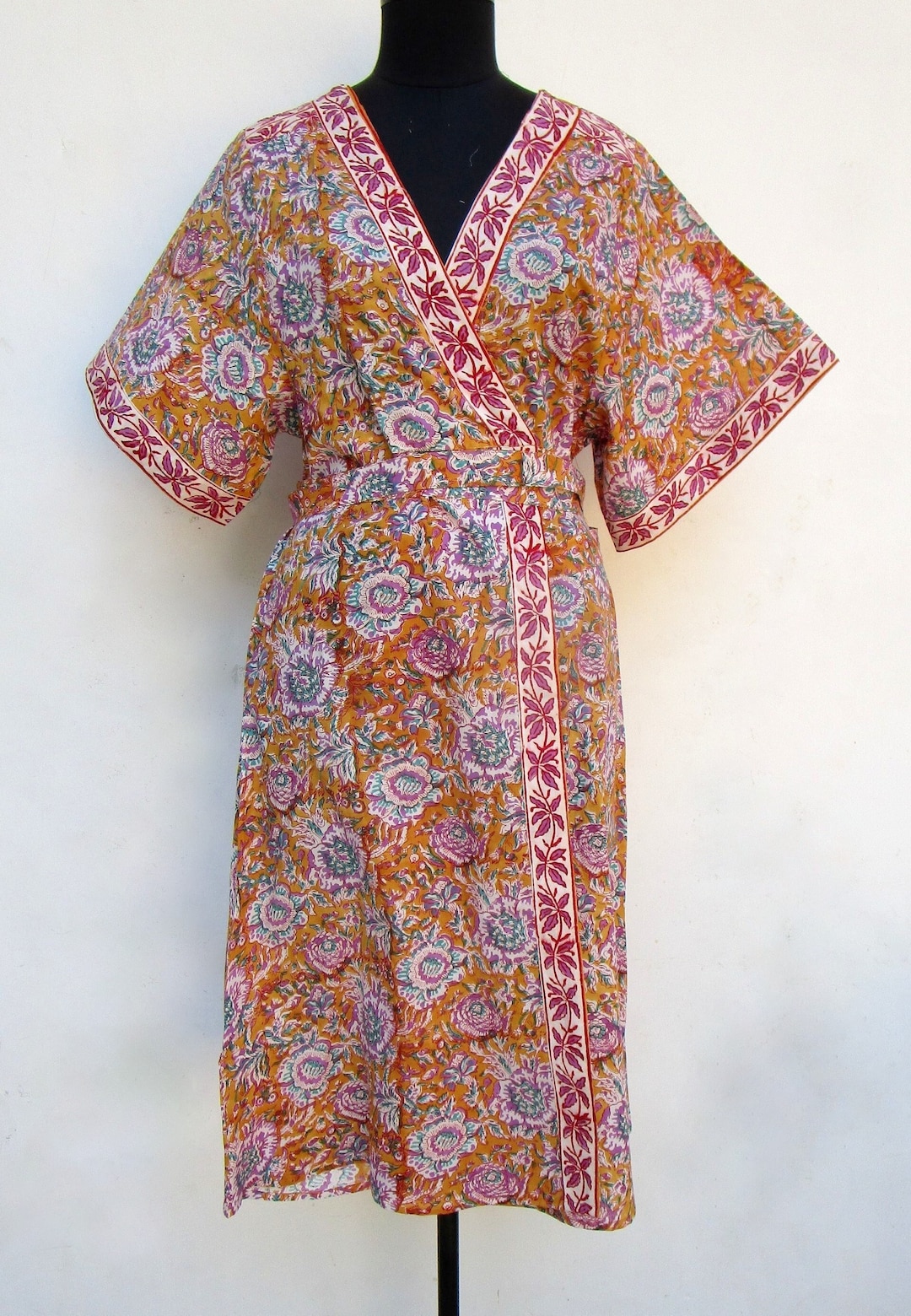 Beach Wear Cotton Summer Robes V Neckline Party Wear Robes Half Sleeve