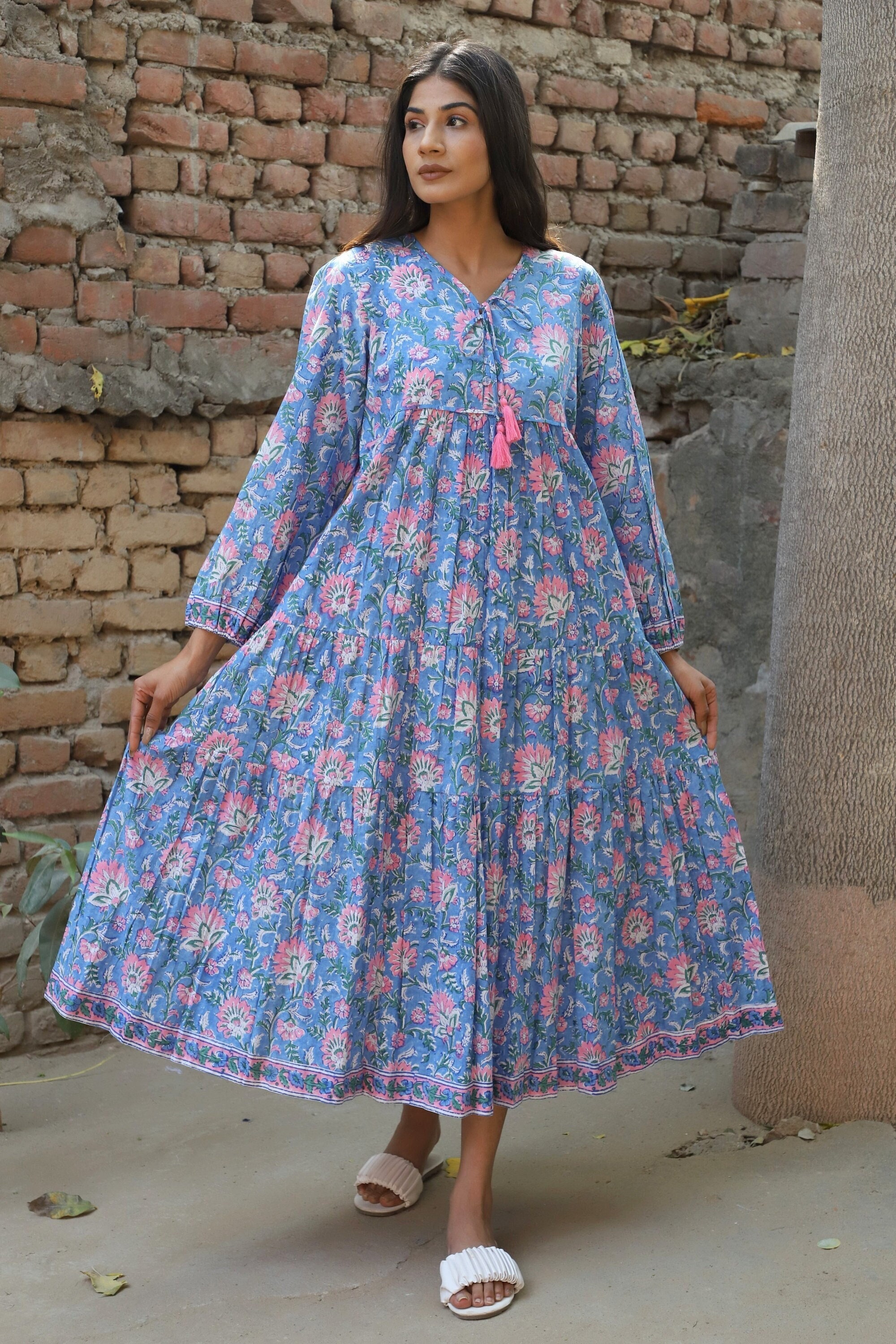 Summer Hippie Beach Look Printed Cotton Maxi Dress V - Etsy UK