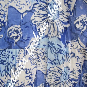 blues flower printed long maxi dress v neckline maxi dress 3/4th sleeve summer maxi dress image 4
