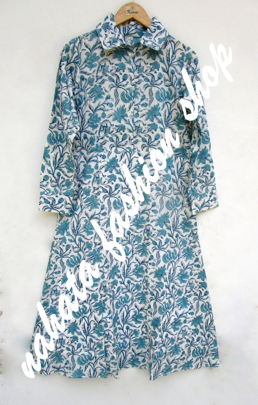 MAYORAL- Floral Printed Cord Dress - Blue