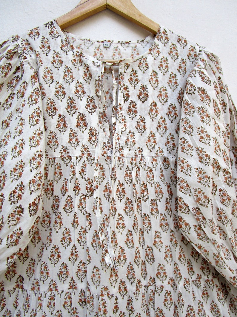 round neckline with ties mini maxi dress 34th sleeve with buttons mini maxi dress vintage off white plant printed mini maxi dress