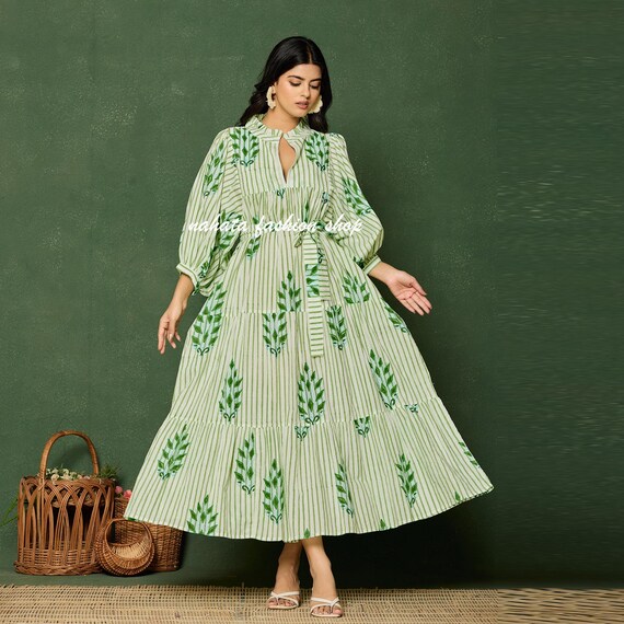 green emerald velvet dress Leaf Print Sustainable Silk Wrap Dress in Green