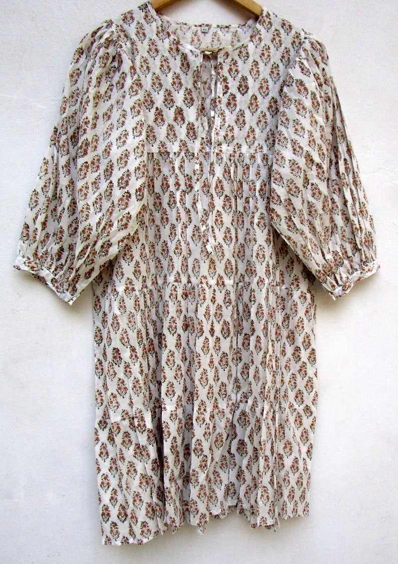 round neckline with ties mini maxi dress 34th sleeve with buttons mini maxi dress vintage off white plant printed mini maxi dress