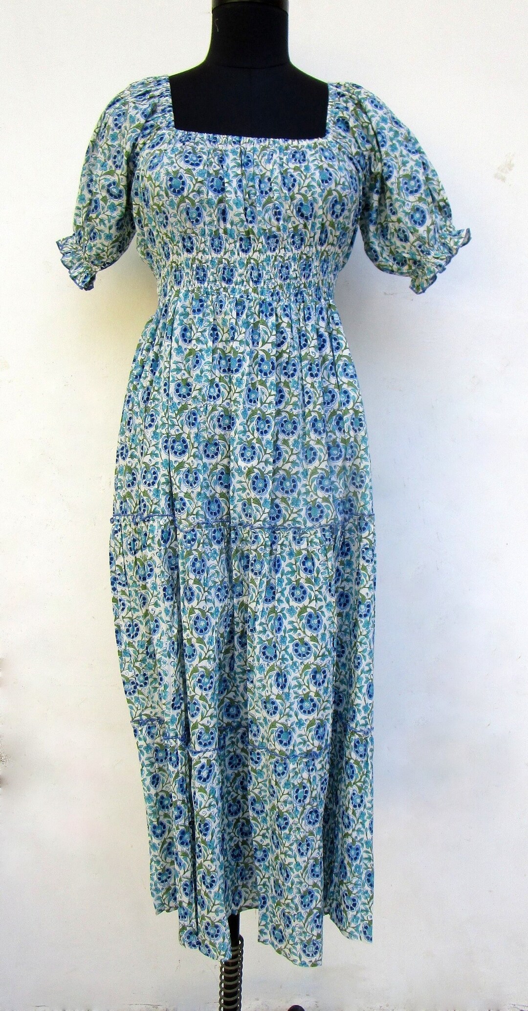 Summer Cotton Printed Maxi Dress Half Sleeve With Smocked Etsy