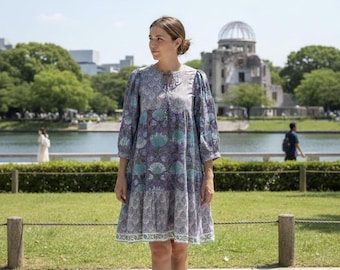 Lavender Purple Floral Hand Block Printed Cotton Mini Dress – Puff