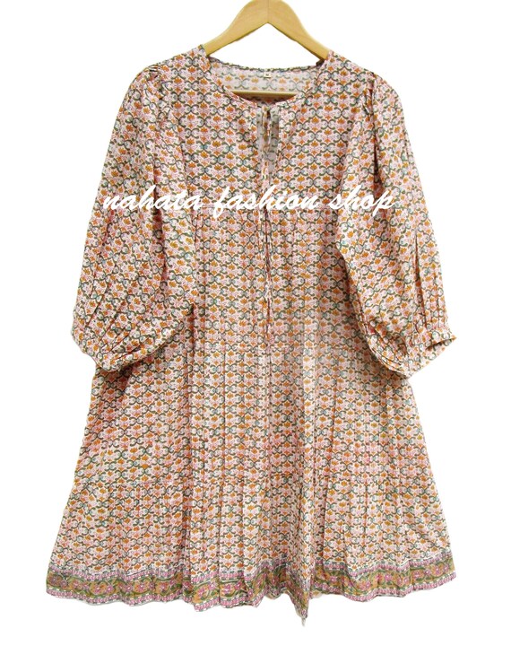Floral Print Cotton Mini Dress - Long Sleeve Henley Boho Dress - Etsy