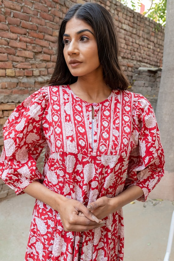 jaipur cotton dresses for women Jaipur Indian Print Maxi Dress: Boho Cotton Long Dress