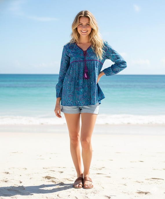 Darkest Paisley Printed Cotton Women Wear Blouse and Tops - V