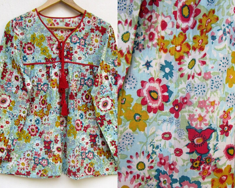 v neckline with tassel blouse and tops multi colored floral printed summer tops /& tunics long sleeve women boho blouse