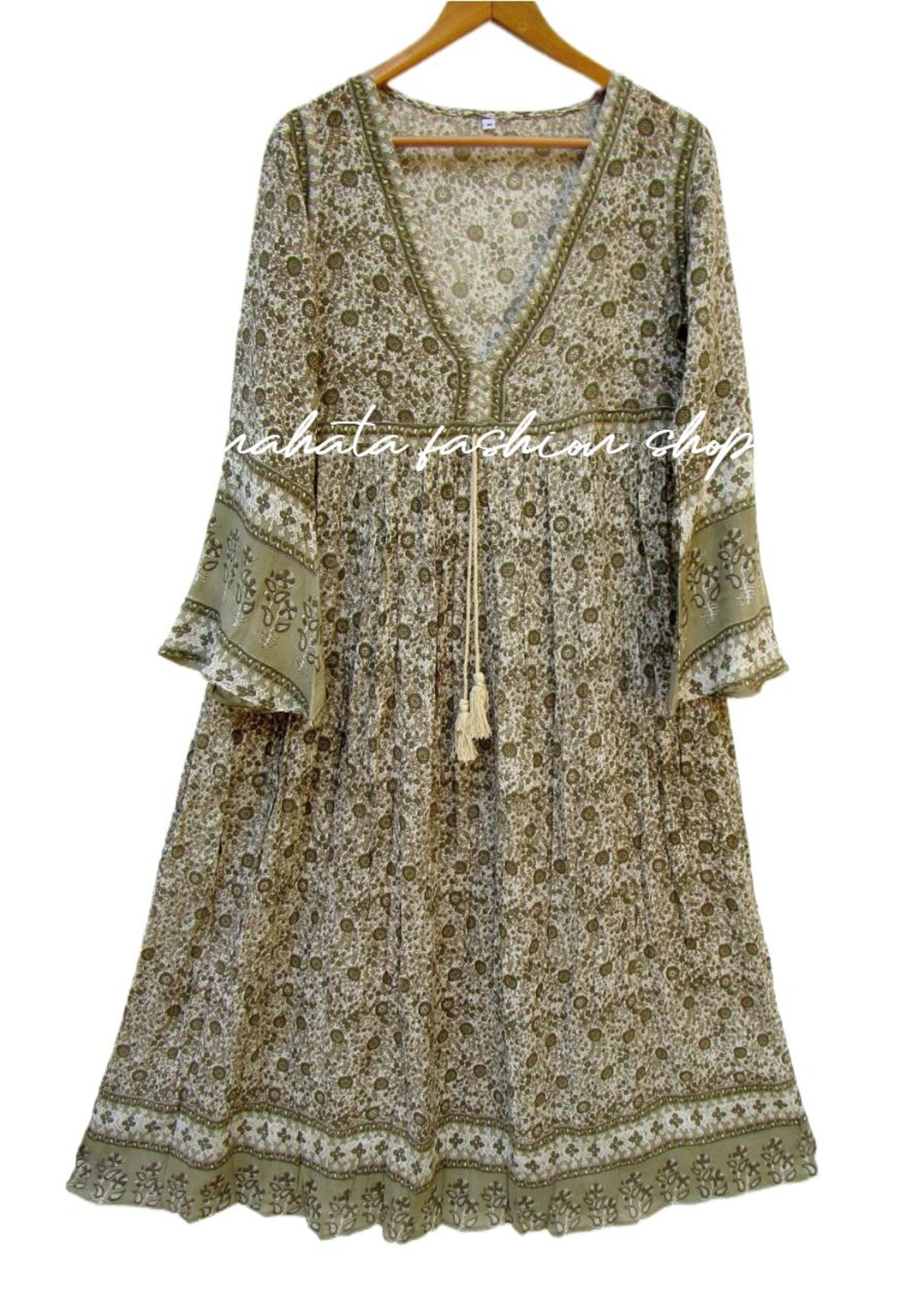 Black & Olive Green Embroidered Maxi Dress With Embroidered Jacket