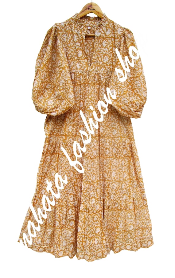Summer Casual Wear Cotton Long Maxi Dress - V Neckline Maxi Dress - 3/4th Sleeve Boho Maxi Dress Summer Casual Wear Cotton Long Maxi Dress - V Neckline Maxi Dress - 3/4th Sleeve Boho Maxi Dress