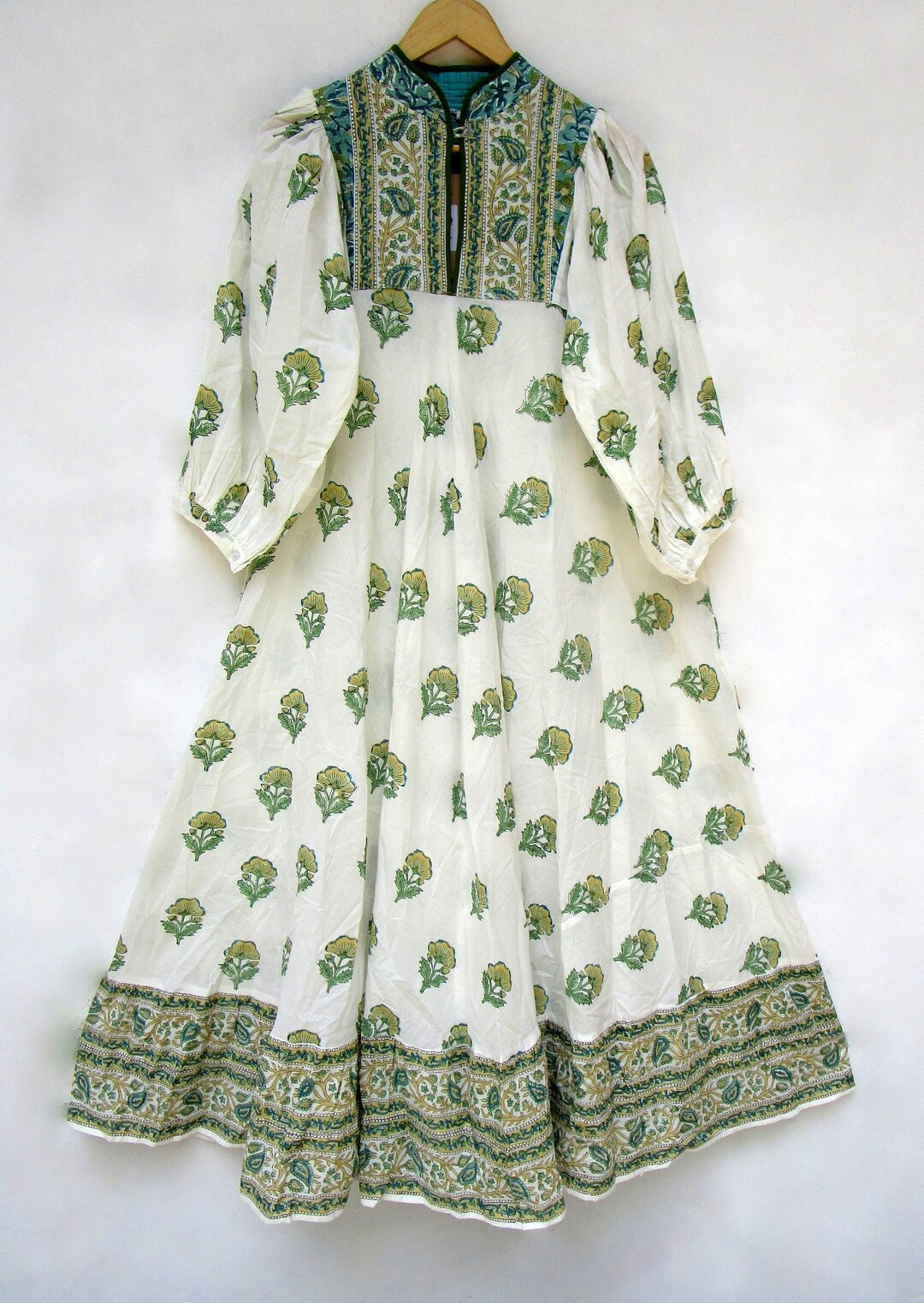 Summer Block Printed Boota Design Look Umbrella Style Maxi Dress Henley ...