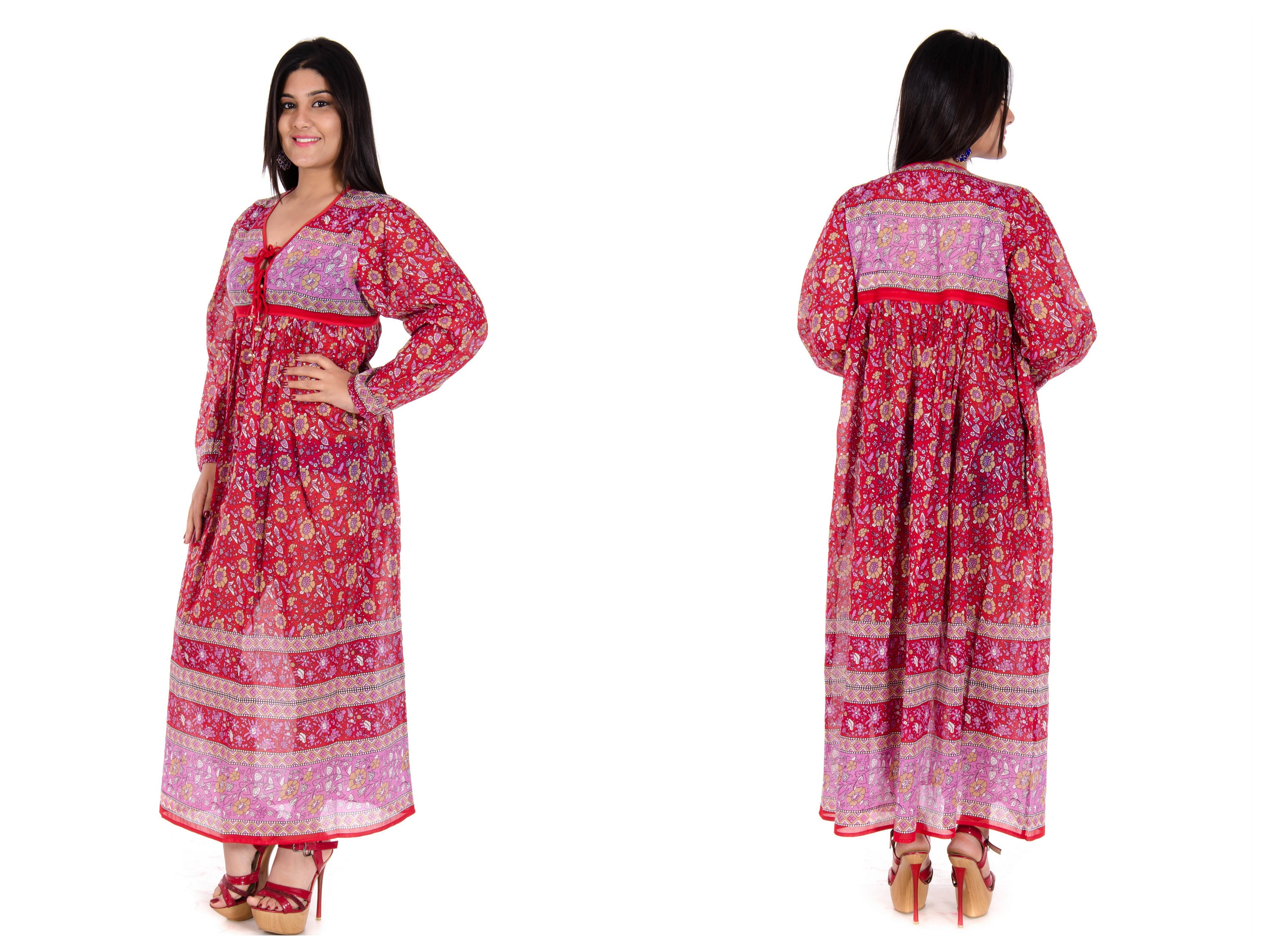 Women's Plus Size Magenta Embroidered Floral Flared Viscose Rayon Dress