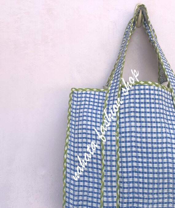Stylish Blue and White Checkered  Womens Bag Amazon.com: Dvagoent Checkered Tote Bag, Stylish Knitted  main image 4