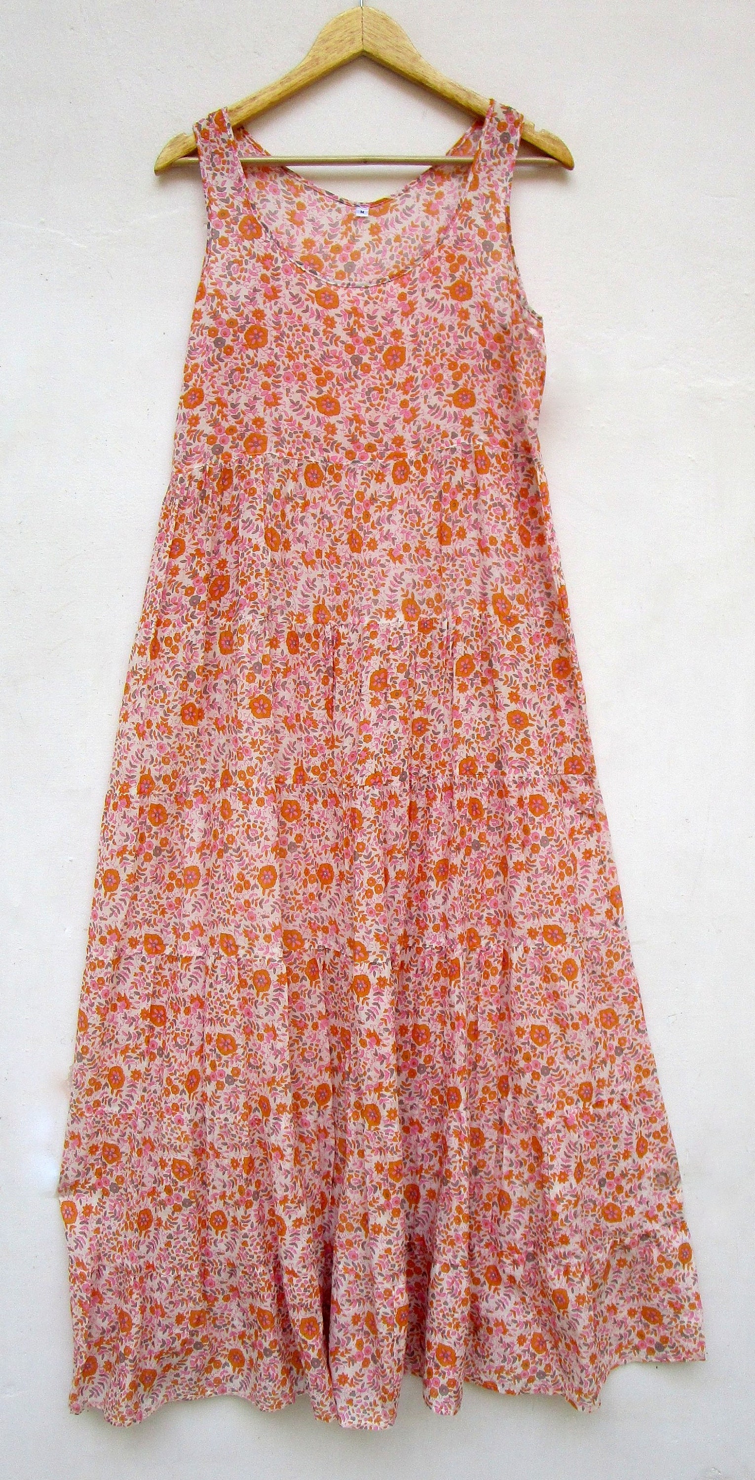 Printed Cotton Long Maxi Dress Sleeve 