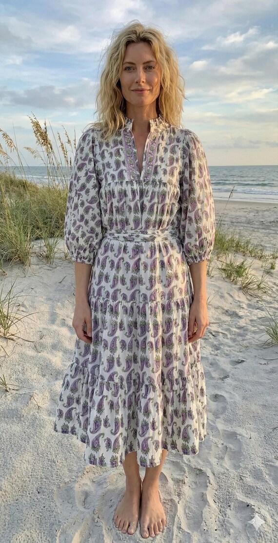 purple paisley dress Short-Sleeve Long Dress - Purple/Paisley